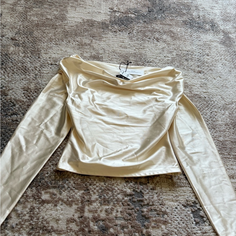 Express Shimmering Cream Long Sleeve Blouse